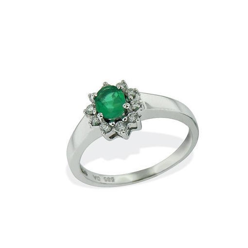 Diamantring i gull med 0,14 ct TW-SI og smaragd-70256