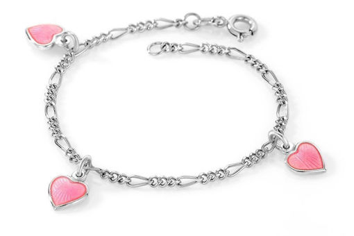 Charms-armbånd i sølv - Rosa hjerter