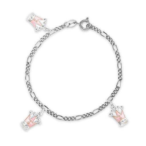 Charms-armbånd i sølv - Rosa prinsesskroner 