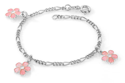 Charms-armbånd i sølv - Rosa blomster 