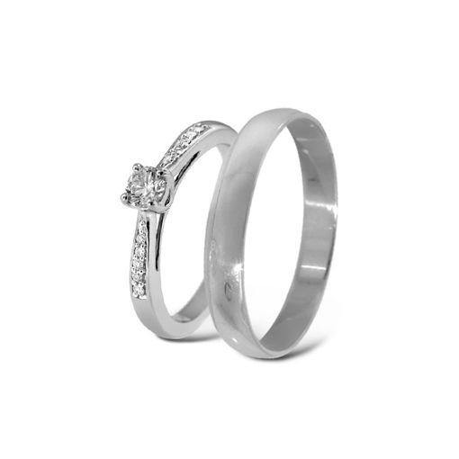 Giftering & diamantring hvitt gull 14 kt, 3 mm - 11100511-2303030