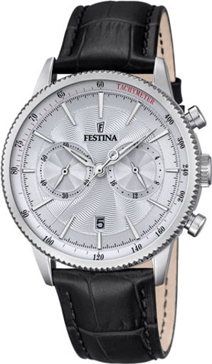 Festina klokke stål 50m, chr, rem, sølv - F16893-1