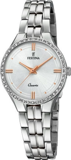 Festina klokke da, stål, 50m, lenke, hvit - F20218-1