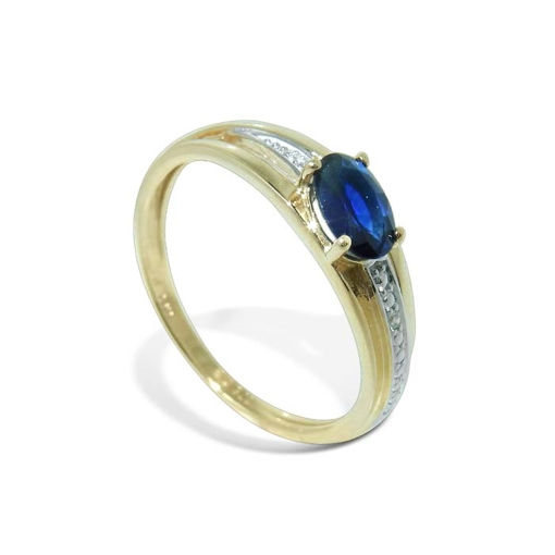 Diamantring gull med 0,01 ct W-P & safirer-BUR615193 